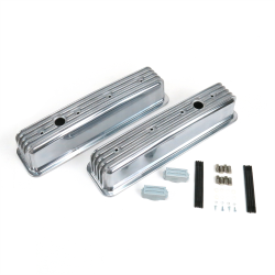 Center Bolt Tall Finned Valve Covers with Breather Holes - Small Block Chevy - Part Number: VPAVCYBA