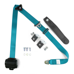 3pt Blue Retractable Seat Belt With Angled Mounting Brackets & Standard Buckle - Part Number: STBSB3RSBLHPK