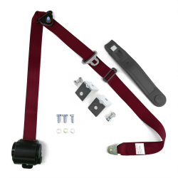 3pt Burgundy Retractable Seat Belt w/ Mounting Brackets - Standard Buckle - Part Number: STBSB3RSBGHPK