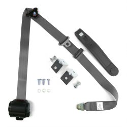 3pt Gray/Grey Retractable Seat Belt With Mounting Brackets - Standard Buckle - Part Number: STBSB3RSGRHPK