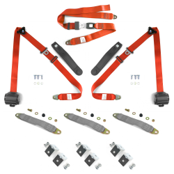 3pt Orange Retractable Seat Belts With Middle 2pt Lap Belt Kit For Bench Seat - Part Number: STBSBK3PSBKOR