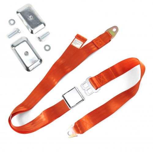 2pt Orange Airplane Buckle Lap Seat Belt w/ Flat Plate Hardware instructions, warranty, rebate