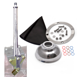 16” Transmission Mount Emergency Hand Brake with Black Boot, Silver Ring and Cap - Part Number: ASCBH16SB