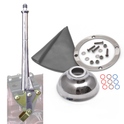 16” Transmission Mount Emergency Hand Brake with Grey Boot, Silver Ring and Cap - Part Number: ASCBH16SG