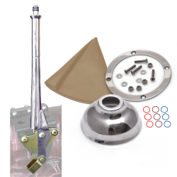 16” Transmission Mount Emergency Hand Brake with Tan Boot, Silver Ring and Cap - Part Number: ASCBH16ST