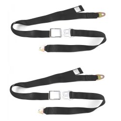 2PC 2 Point Black Lap Seat Belt with DOT Cert 88 Inch (Pair) - Part Number: STBSB2LABKPR