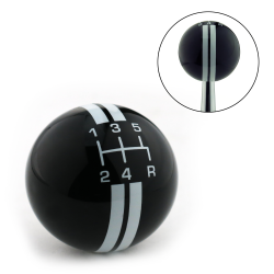 White Rally Stripe 5 Speed Shift Pattern Black Shift Knob with M16x1.5 Insert - Part Number: ASCSN18003