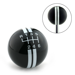 White Rally Stripe 6 Speed Shift Pattern Black Shift Knob with M16x1.5 Insert - Part Number: ASCSN18004