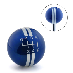 White Rally Stripe 6 Speed Shift Pattern Blue Shift Knob with M16x1.5 Insert - Part Number: ASCSN18008
