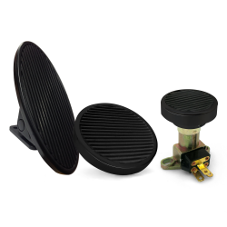 Oval Floor Mount Gas Pedal, Round Brake Pad and Dimmer Pad ~  Black Billet - Part Number: ASC7AD59
