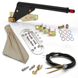 Floor Mount Black Emergency Parking Brake - Tan Boot, Chrome Ring and Cable Kit - Part Number: ASC7ADBB