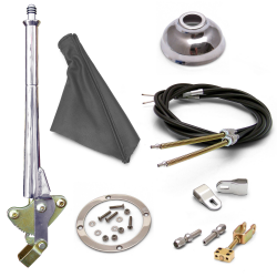 11” Trans Mnt E-Brake Handle~Gray Boot, Cap, Chr Ring, Cable Kit, Ford Clevis’ - Part Number: ASC7ADDF