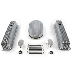 SBC 15” Full Oval/Tall Center Bolt Finned Engine Dress Up kit~w/ Breathers (PCV) - Part Number: VPA7AC52