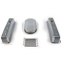 SBC 15” Half Oval/Tall Center bolt Finned Engine Dress Up kit~Holes No Breathers - Part Number: VPA7AC58