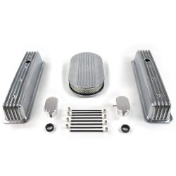 SBC 15” Half Oval/Tall Center Bolt Finned Engine Dress Up kit~w/ Breathers (PCV) - Part Number: VPA7AC62