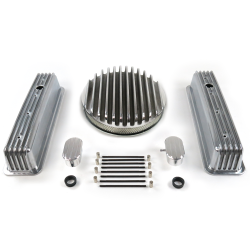 SBC 14” Deep Round Center Bolt Finned Engine Dress Up Kit w/ Breathers (PCV) - Part Number: VPA7AC83