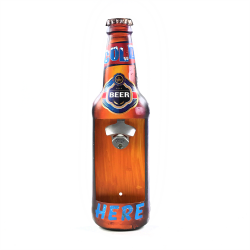 Beer Bottle Metal Wall Sign with Opener and Cap Catch - Part Number: VPABBOPEN01