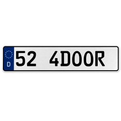 52 4DOOR  - White Aluminum Street Sign Mancave Euro Plate Name Door Sign Wall - Part Number: VPAX36AB