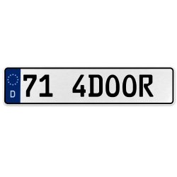 71 4DOOR  - White Aluminum Street Sign Mancave Euro Plate Name Door Sign Wall - Part Number: VPAX36BE
