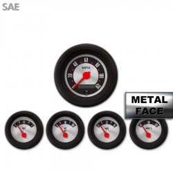 5 Gauge Set SAE American Retro Rodder III, Red Modern Needles, Black Trim Rings - Part Number: GAR1138ZEXQACCE