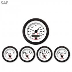 5 Gauge Set - SAE Pinstripe White, Black Vintage Needles, Black Trim Rings - Part Number: GAR122ZEXQACAC