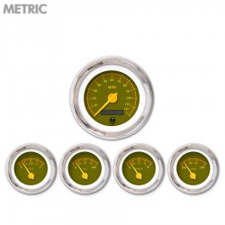 5 Gauge Set - Metric Omega Olive, Yellow Modern Needles, Chrome Trim Rings - Part Number: GAR141ZMXQABCI