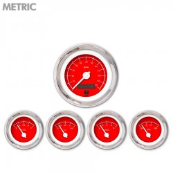 5 Gauge Set - Metric VX Red, White Modern Needles, Chrome Trim Rings - Part Number: GAR148ZMXQABCD