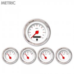 5 Gauge Set - Metric Pegged White, Red Modern Needles, Chrome Trim Rings - Part Number: GAR155ZMXQABCE