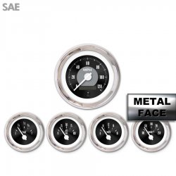5 Ga. Set SAE American Classic Black II, White Modern Needles, Chrome Rings - Part Number: GAR16ZEXQABCD