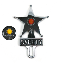 Hot Rod Jewel Safety Star Chromed License Plate Topper Yellow LED Illumination - Part Number: VPALPT007YL
