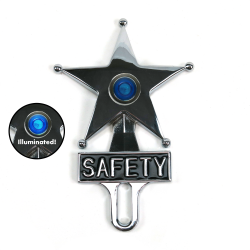 Hot Rod Jewel Safety Star Chromed License Plate Topper Blue LED Illumination - Part Number: VPALPT007BL
