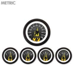 5 Ga. Set - Metric CF Yellow Flame, Black Modern Needles, Black Trim Rings - Part Number: GAR199ZMXQACCC