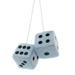 3" Light Blue Fuzzy Dice with Black Dots - Pair - Part Number: VPADICELBB
