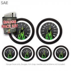 Gauge Face Set - SAE Carbon Fiber Green Flame - Part Number: GARFE098