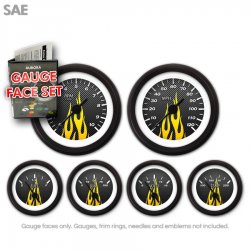 Gauge Face Set - SAE Carbon Fiber Yellow Flame - Part Number: GARFE099