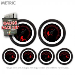 Gauge Face Set - Metric Mudflap Red Text, Black - Part Number: GARFM073