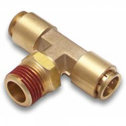 1/2" NPT Male to 1/4" Push Tube Straight Male T Air Fitting - Part Number: HEXAFQ12NX14PX14P