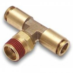 1/8" NPT Male to 3/8" Push Tube Straight Male T Air Fitting - Part Number: HEXAFQ18NX38PX38P