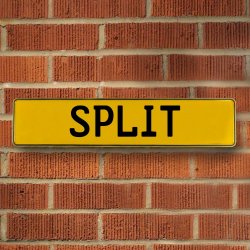 SPLIT - Yellow Aluminum Street Sign Mancave Euro Plate Name Door Sign Wall - Part Number: VPAY36BA0