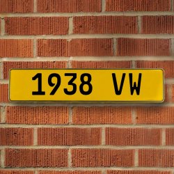 1938 VW - Yellow Aluminum Street Sign Mancave Euro Plate Name Door Sign Wall - Part Number: VPAY36D0E