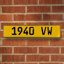 1940 VW - Yellow Aluminum Street Sign Mancave Euro Plate Name Door Sign Wall - Part Number: VPAY36D10