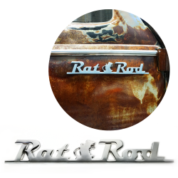 Chrome Rat Rod Script Emblem 3M Tape ideal for hot rods street rods  volksrods - Part Number: VPAE28