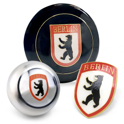 Berlin 3Pcs Kit - Horn Button, Hood Crest & Aluminum 7mm Shift Knob Porsche - Part Number: LABKT3B2C3