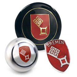 Bremen 3Pcs Kit - Horn Button, Hood Crest, & Aluminum 7mm Shift Knob Porsche - Part Number: LABKT3D2C3