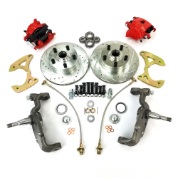 1965-1970 Chevy Full Size Big Brake Conversion 5x4.75 with Red Calipers - Part Number: HEX7AC04