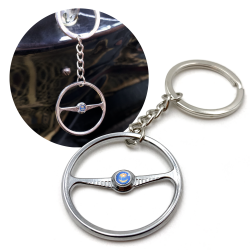 1949-55 VW Beetle Chrome Batwing Steering Wheel Keychain - Sun & Moon Button - Part Number: LABKCED680
