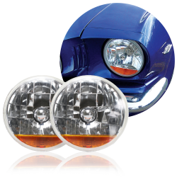Snake Eye 7" Inch Halogen Headlight Assembly Pair Amber Turn Signal Lights Round - Part Number: AUTLENA3AS