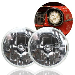 Snake Eye 7" Round Halogen Headlight Assembly Pair Glass Lens Car Truck Hot Rod - Part Number: AUTLENA1AS