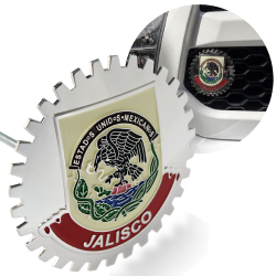 Chrome Grill Badge Jalisco Mexico Emblem Flag Red Banner Medallion Car Truck SUV - Part Number: AUTFGE19
