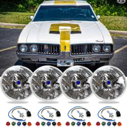 4PC 5-3/4" Round Tri-Bar Dot Headlight Set 1964-1973 Oldsmobile Vista Cruiser - Part Number: AUTDC2C3